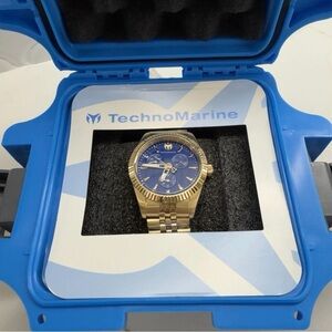 NIB TechnoMarine Sea Dream Gold Blue Dial 38mm Watch TM-719018
